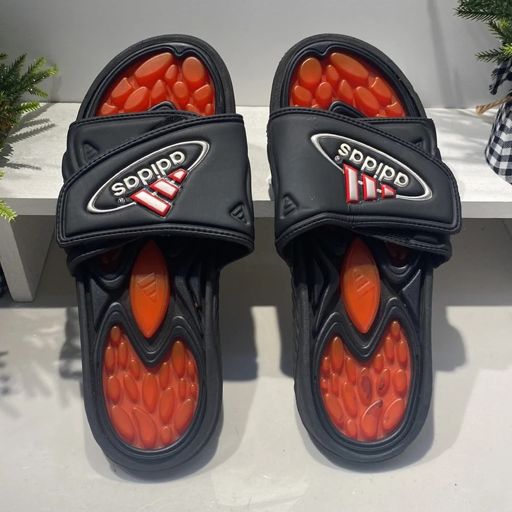 Adidas Retossage Slides Black Orange Massage Footbed Sandals Men 8 Women 9